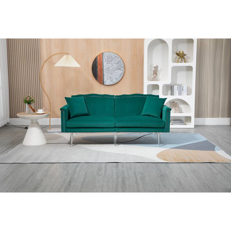 64" Velvet Loveseats with Nailhead Decoration & 2 Pillows, Manually